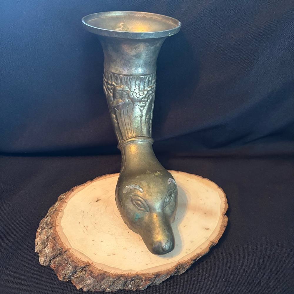 Vintage Brass Animal Head Vase